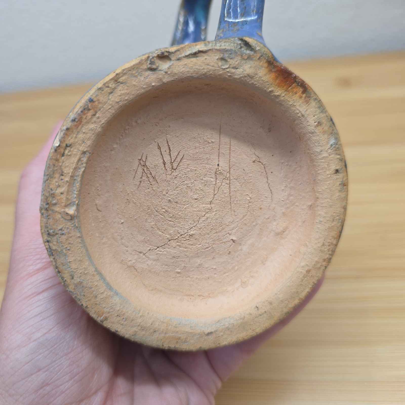 Hand Made Studio Art Pottery Unique Folk Art Man W/Mustache Face Mug Ugly