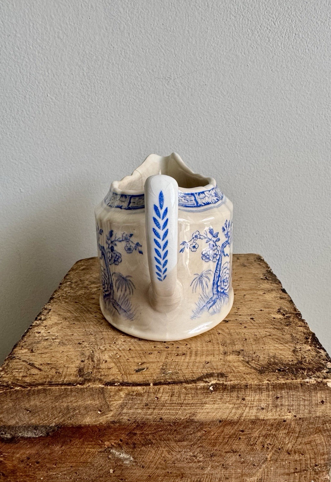 TOASTY Antique Furnivals Quail Blue & White Creamer Transferware Made in England