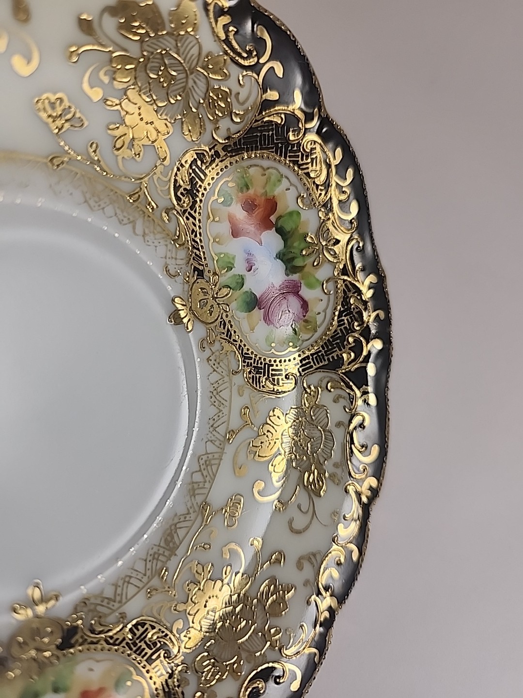Vintage Chubu China Saucer Made in Occupied Japan Hand-Painted Gold Gilt Moriage