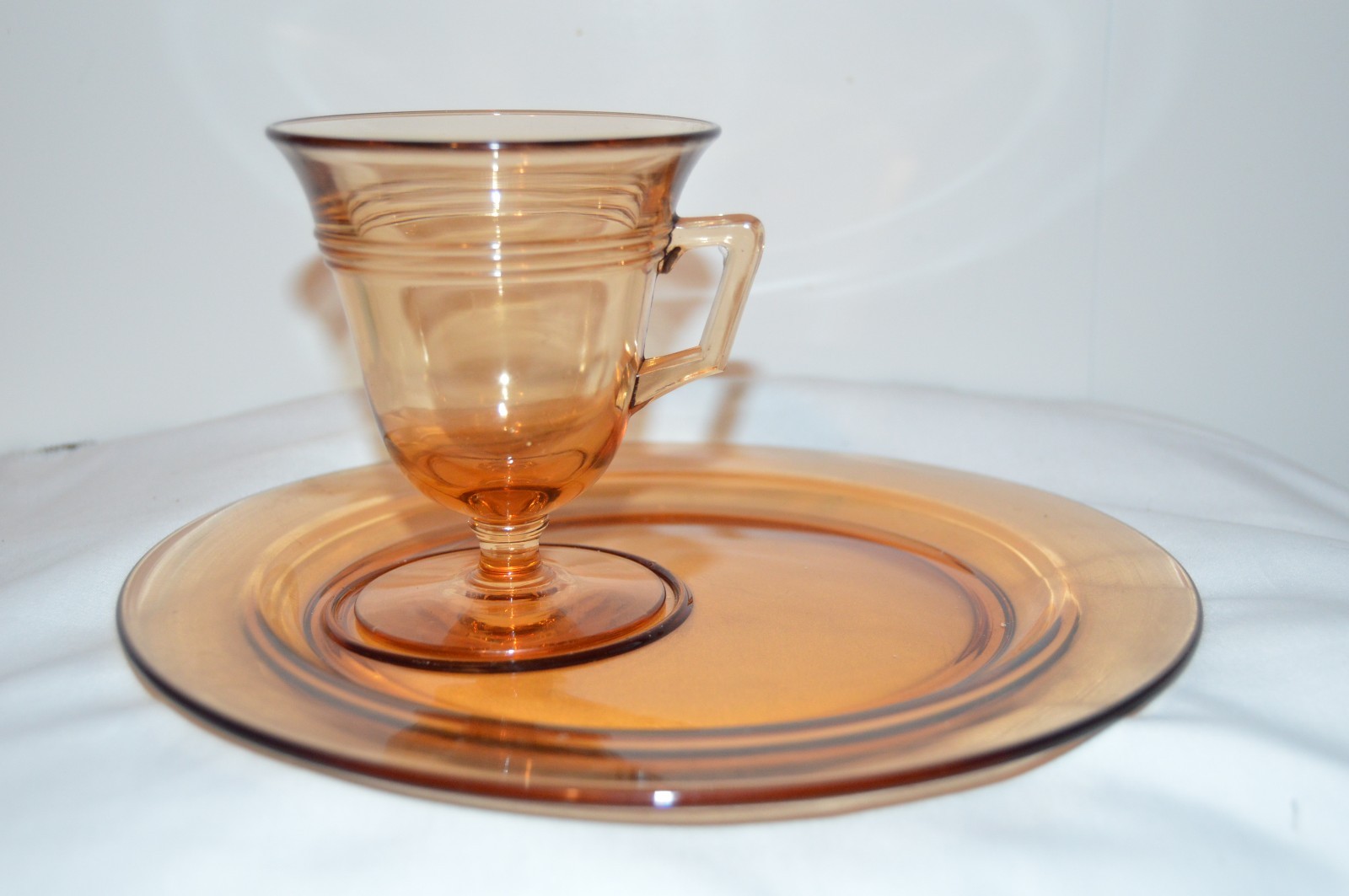 Two Depression Fostoria Glass Priscilla Pattern Amber Color Snack Sets 1920-1925
