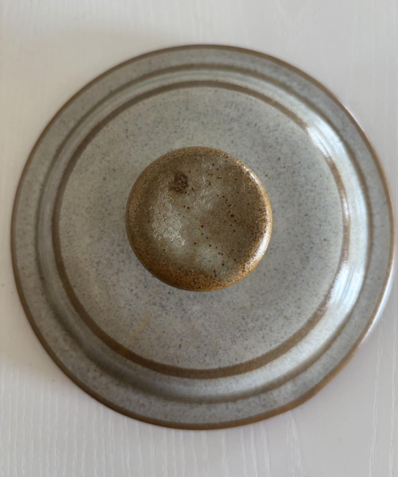 Vintage Stoneware Designs West Pottery Speckled Grey Retro Pot Handle and Lid