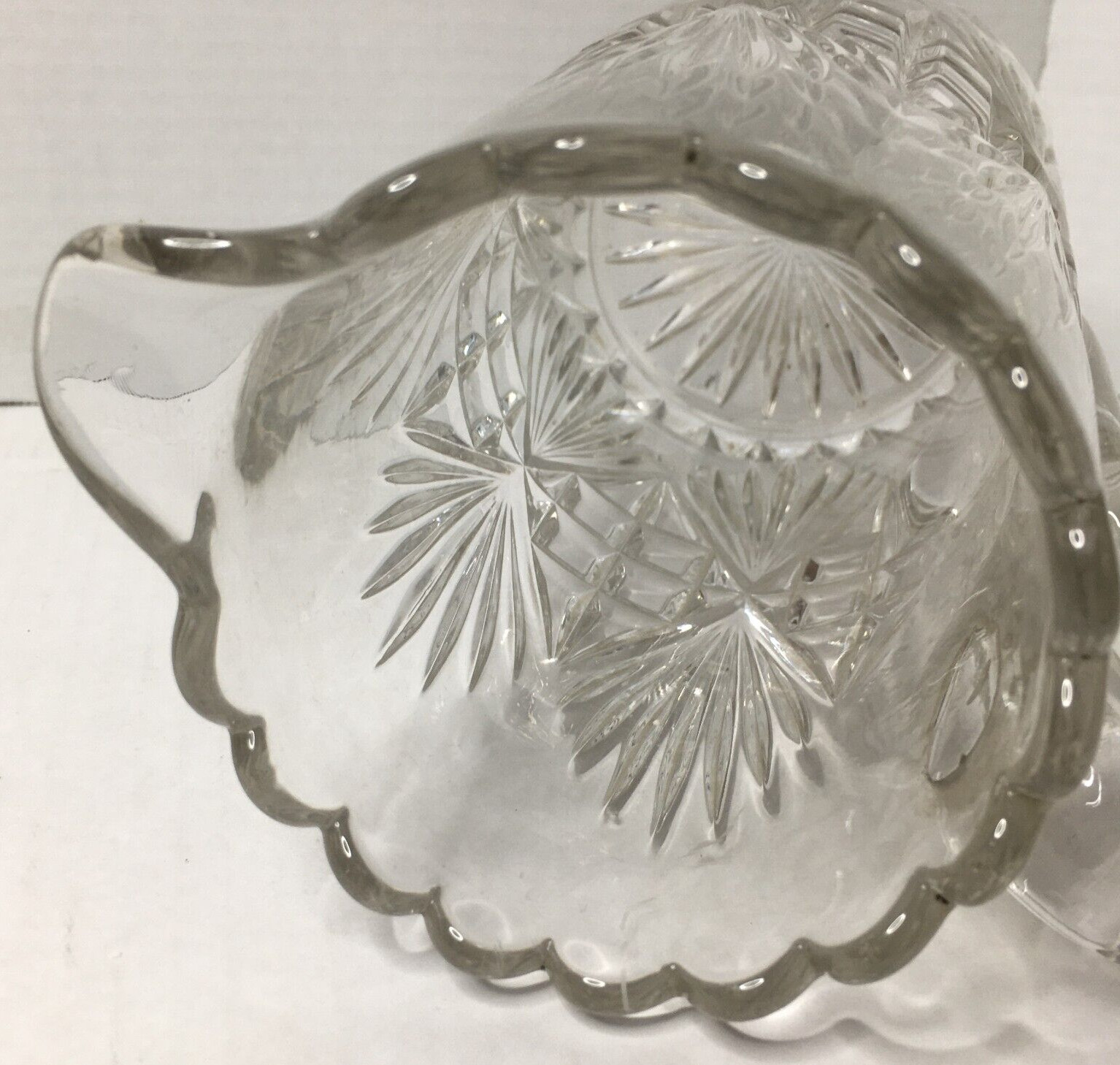 Retro Pressed Lead Glass Water Pitcher Clear Mid Century Modern Vintage 9″
