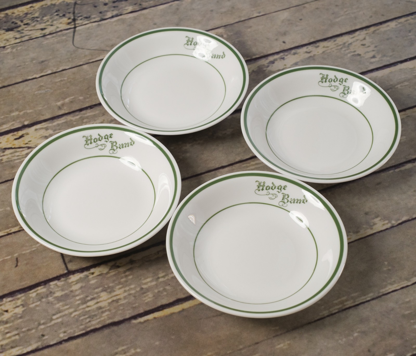MAYER CHINA Hodge Band White Green Bands Porcelain 5″ Berry Bowls-Set of 4