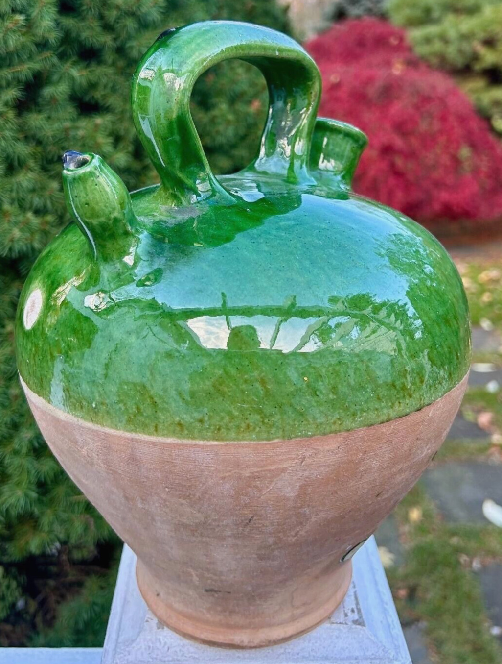 French Antique Confit Pottery Earthenware Green Glazed Pitcher CHRISTMAS SALE