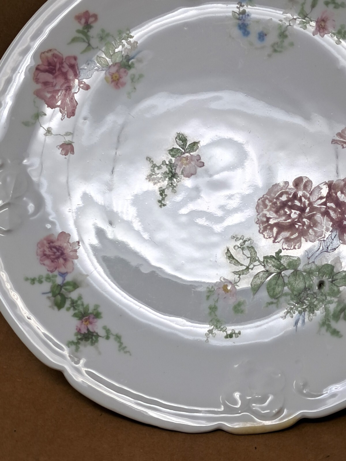 Limoges France LDBC 9″ plate Lanternier handpainted Pink & Blue Florals
