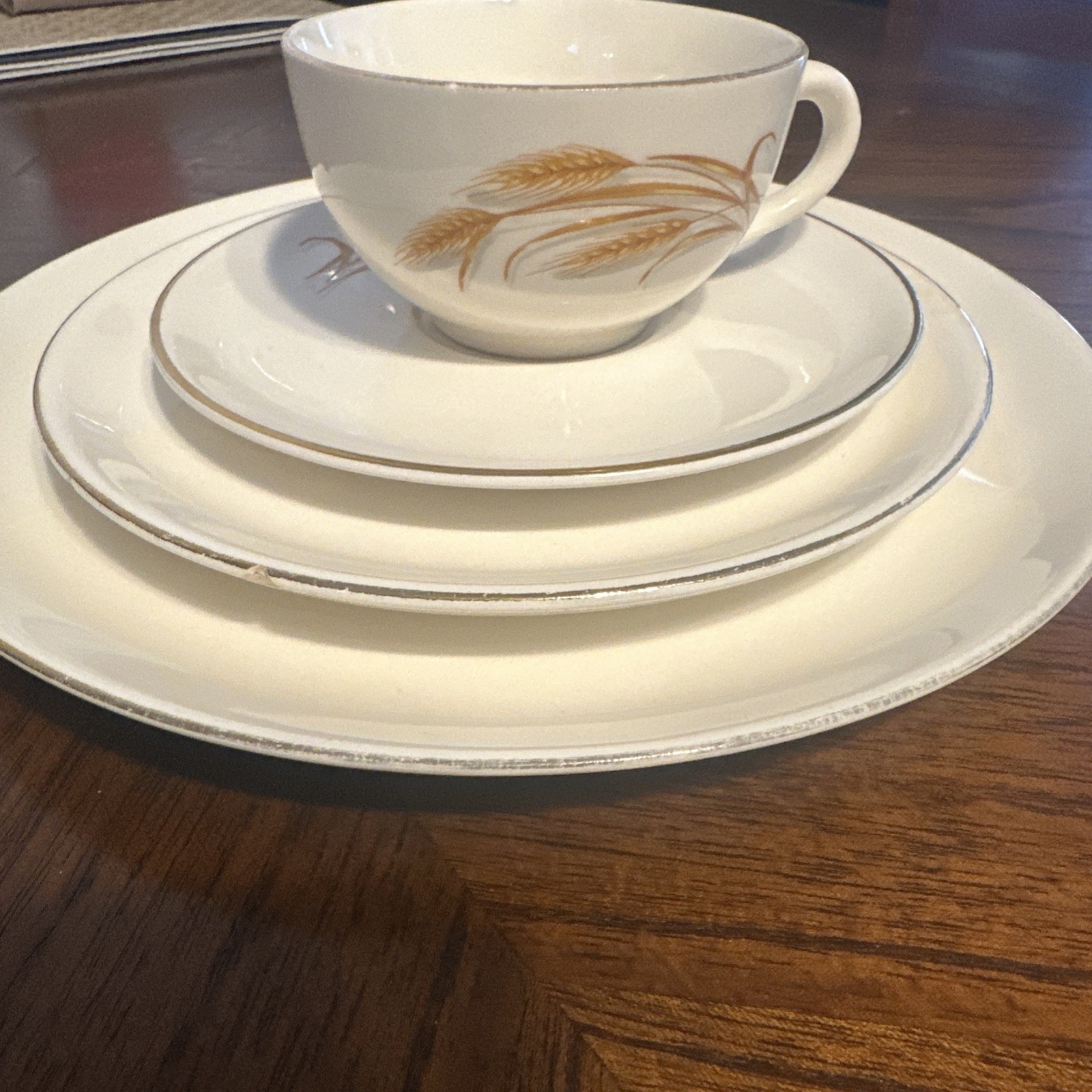 Vintage Golden Wheat Dishes Set Of Four Cup ,Saucer, And Two Plates.