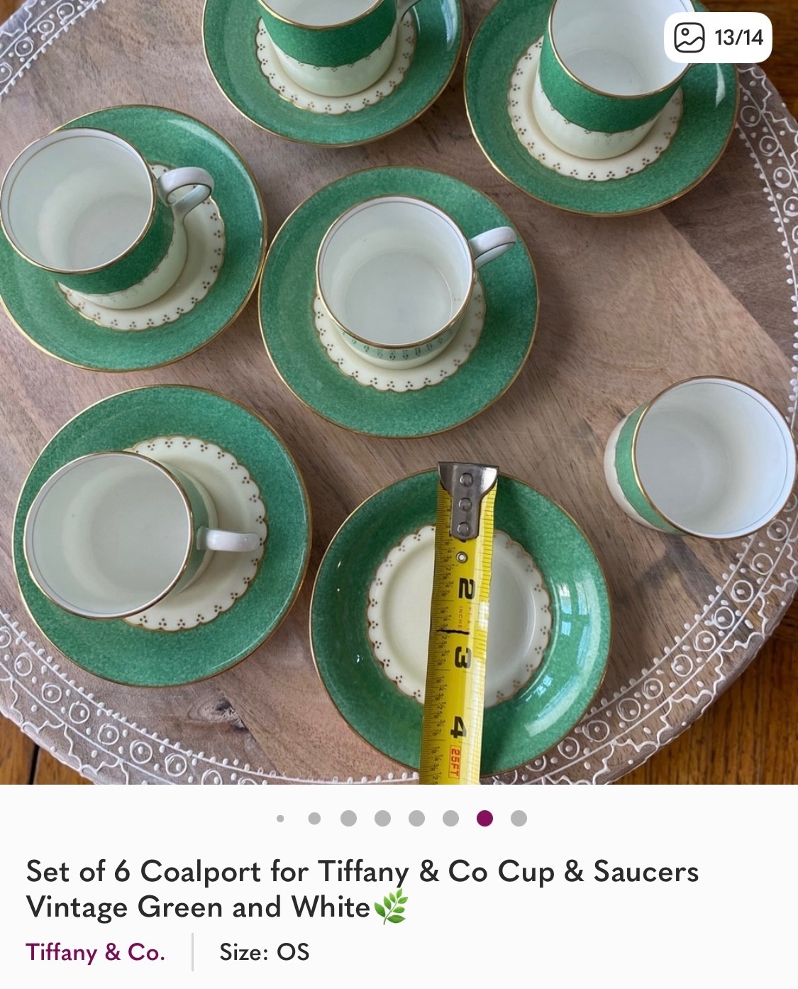 Rare Vintage Tiffany & Co Coalport Cup & Saucers Green and White