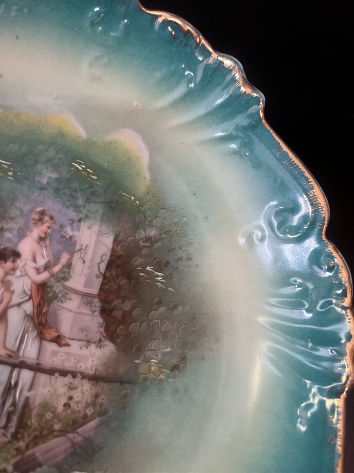 Antique Bavaria Floral Neoclassical Women Ornate Fruit Berry bowl Centerpiece