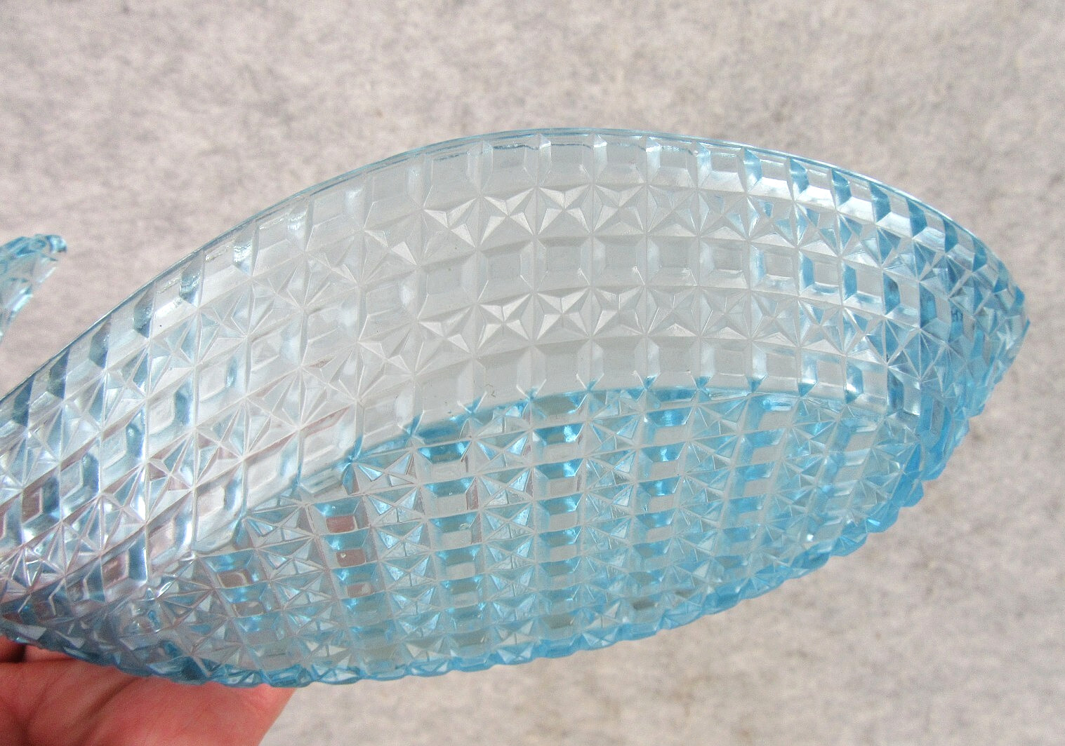 Rare Bryce Brothers Orion Cathedral EAPG Blue Whale / Fish Pickle Relish Dish