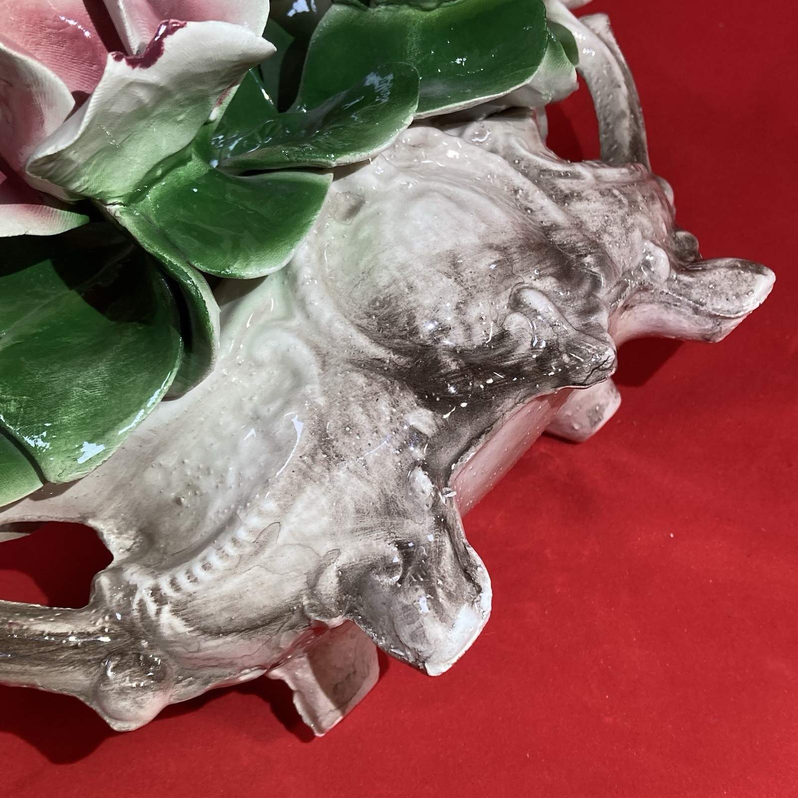 Vintage Capodimonte Hand Formed Floral Centerpiece / Made in Italy Ceramic Lg