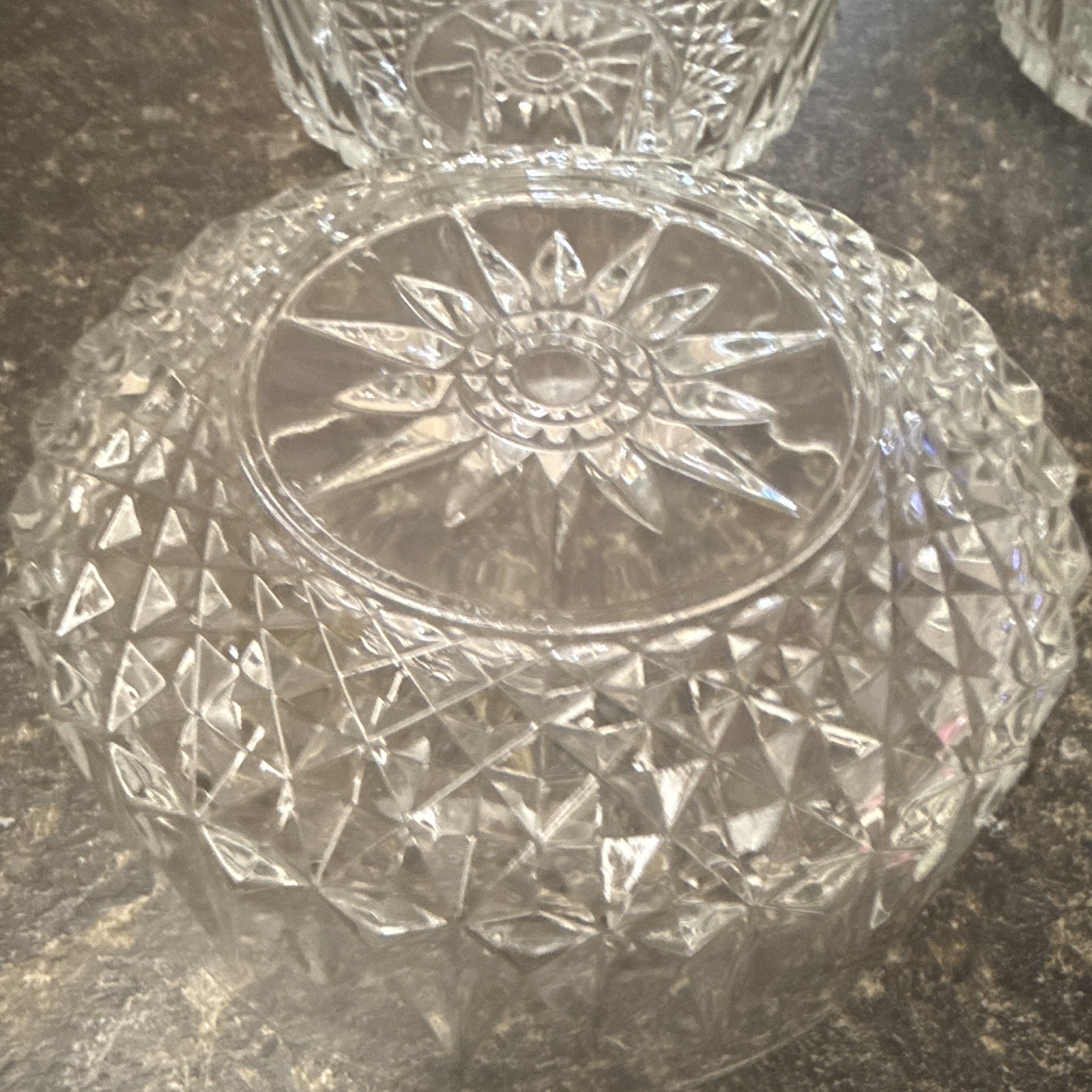 Unmarked Clear Pressed Glass Starburst Pattern Round Dessert Bowls Set of 4