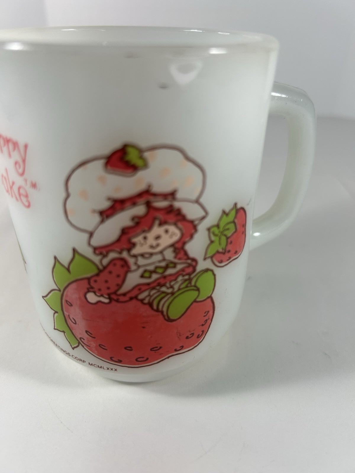 1980 Strawberry Shortcake Fire King Mug Anchor Hocking Milk Glass