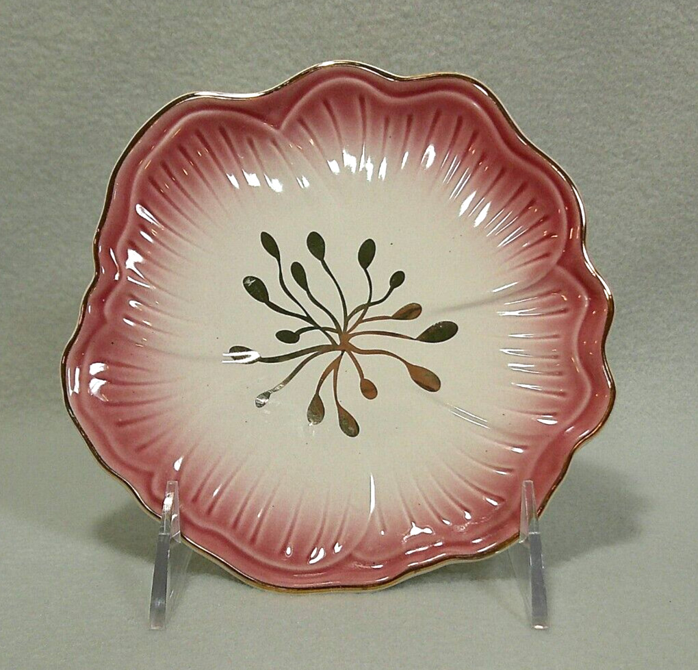 Pier 1 Stoneware Appetizer Salad Dessert Plate Pink Floral With Gold Trim 6″