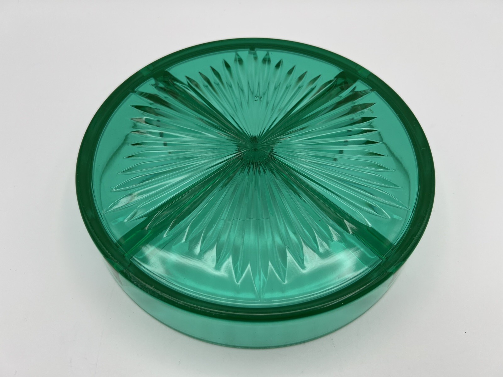 Uranium Glass Emerald Green Divided Relish Nut Dish Metal Silver Basket 8” VNTG