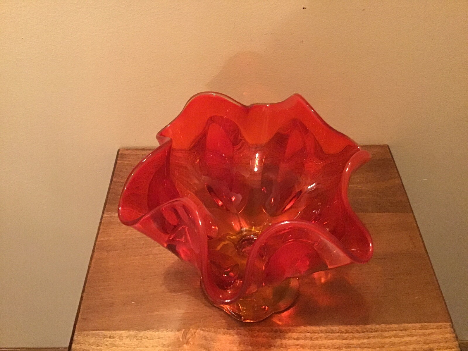 Beautiful Vintage Ruby Amberina 7” Pedestal Bowl Candy Dish Compote