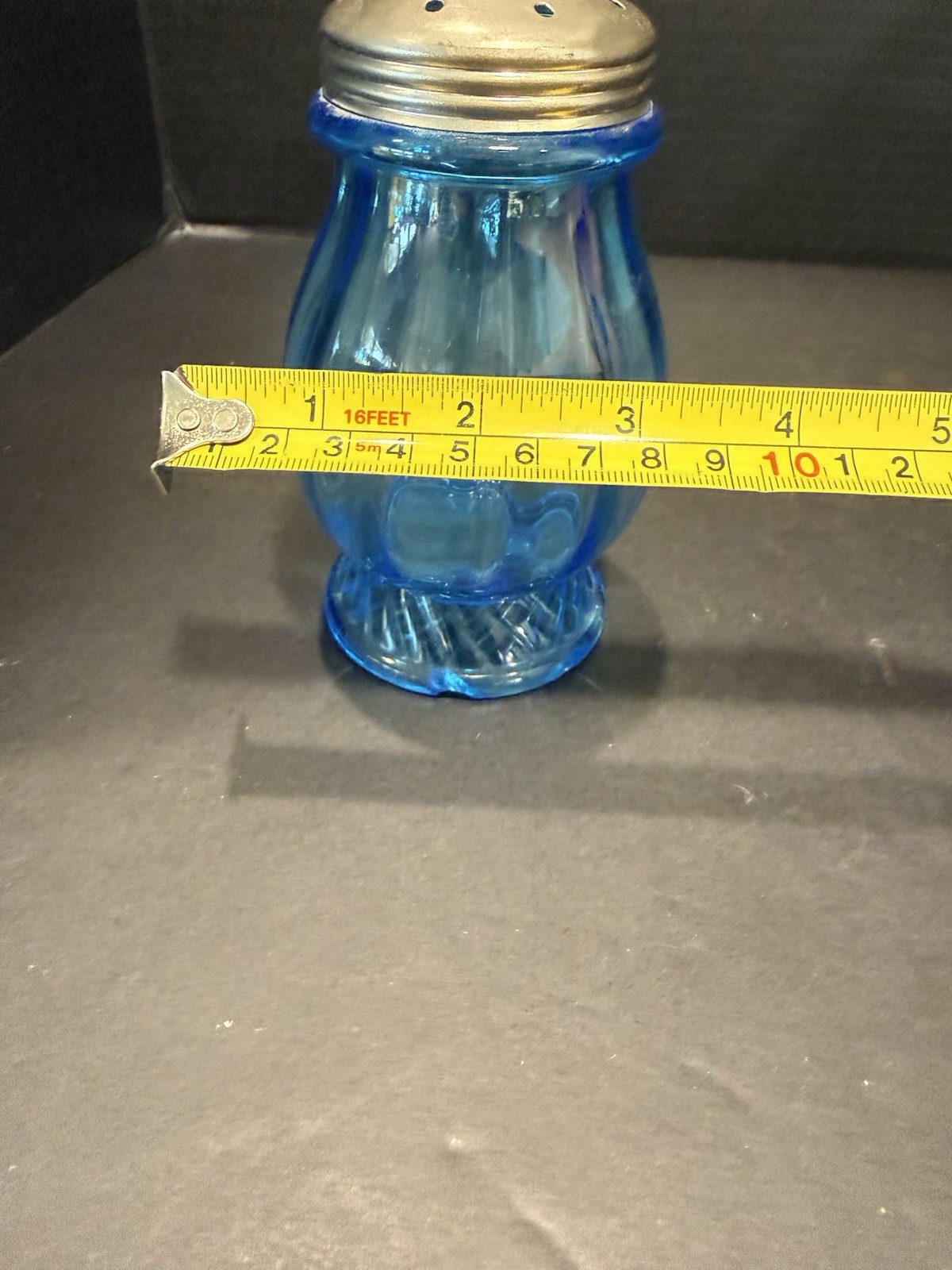 Antique Blue Rope and Rib Sugar Shaker 5.5” Tall Victorian 1890s Small Chip Pics