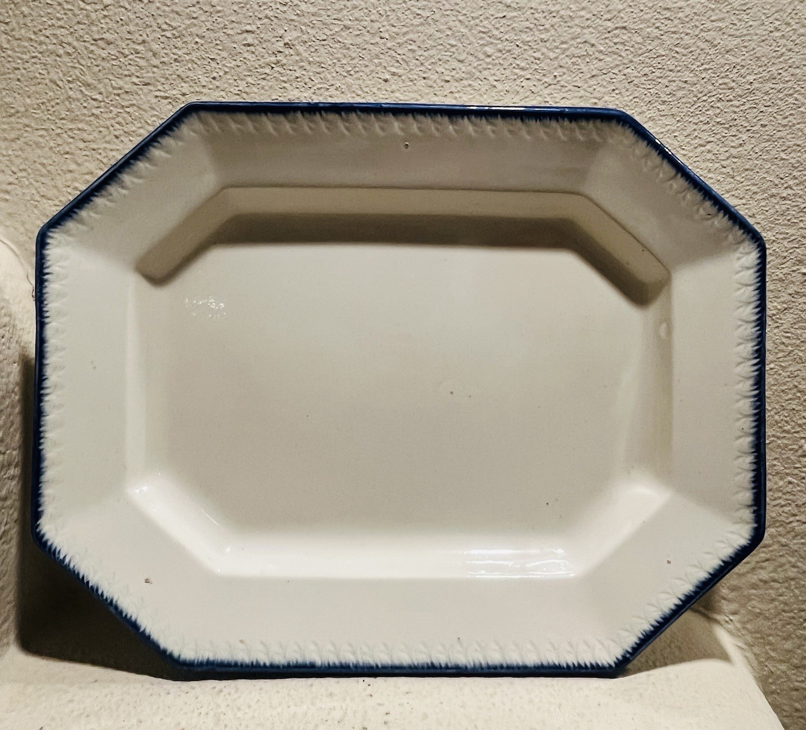 Leeds Cobalt Blue Feather/Shell Edged Platter, Octagon Shaped, 11.5” X 14.75”