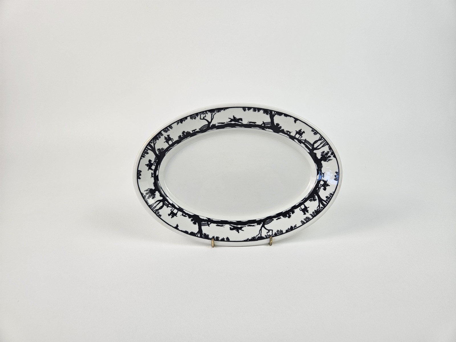 Vtg 10.75×7.25 Oval Warwick Ironstone Serving Platter Silhouette Hunt Scene 1950