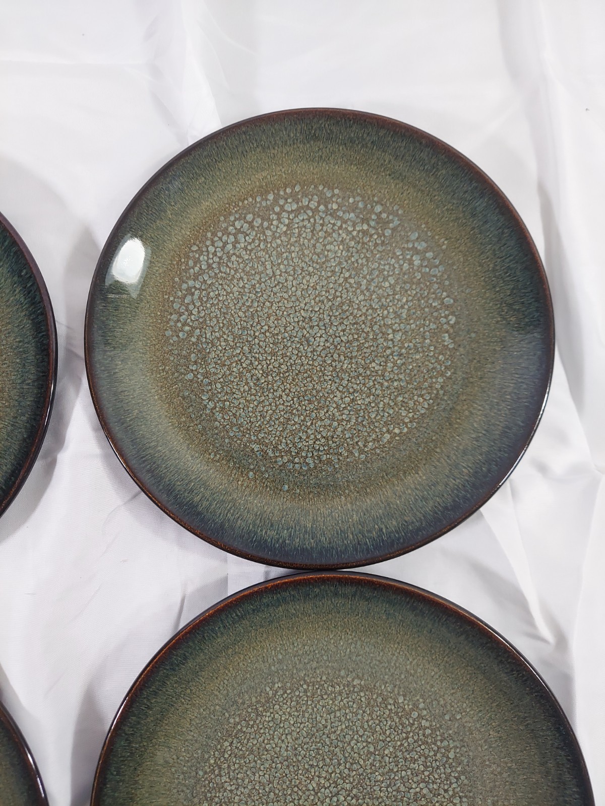 Lot of Four (4) Salad Plates Threshold Cambridge Green Stoneware 8 1/4 Inches.