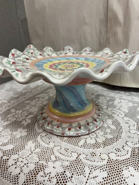 Mackenzie Childs -Stoke Gabriel – Fluted Ruffled Pedestal Cake Stand
