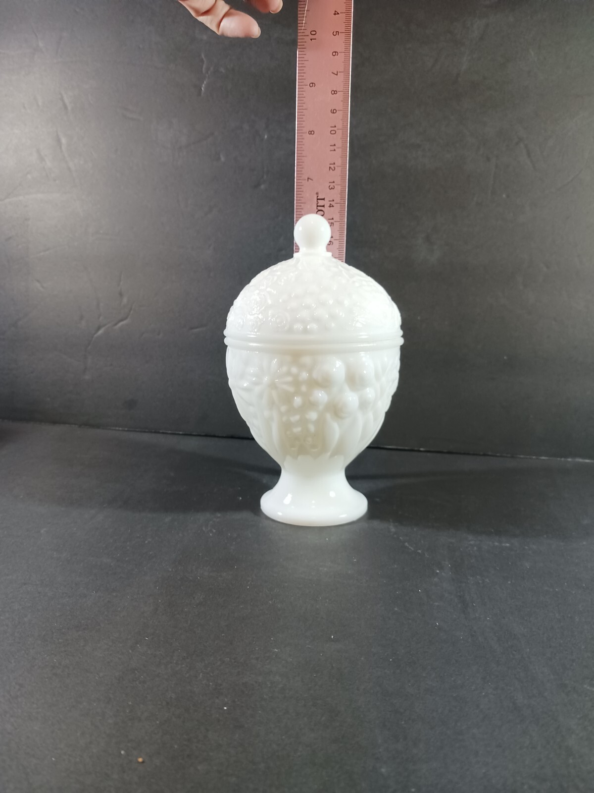 Vintage MILK GLASS COMPOTE CANDY DISH WITH LID Flowers Small White Pedestal Avon