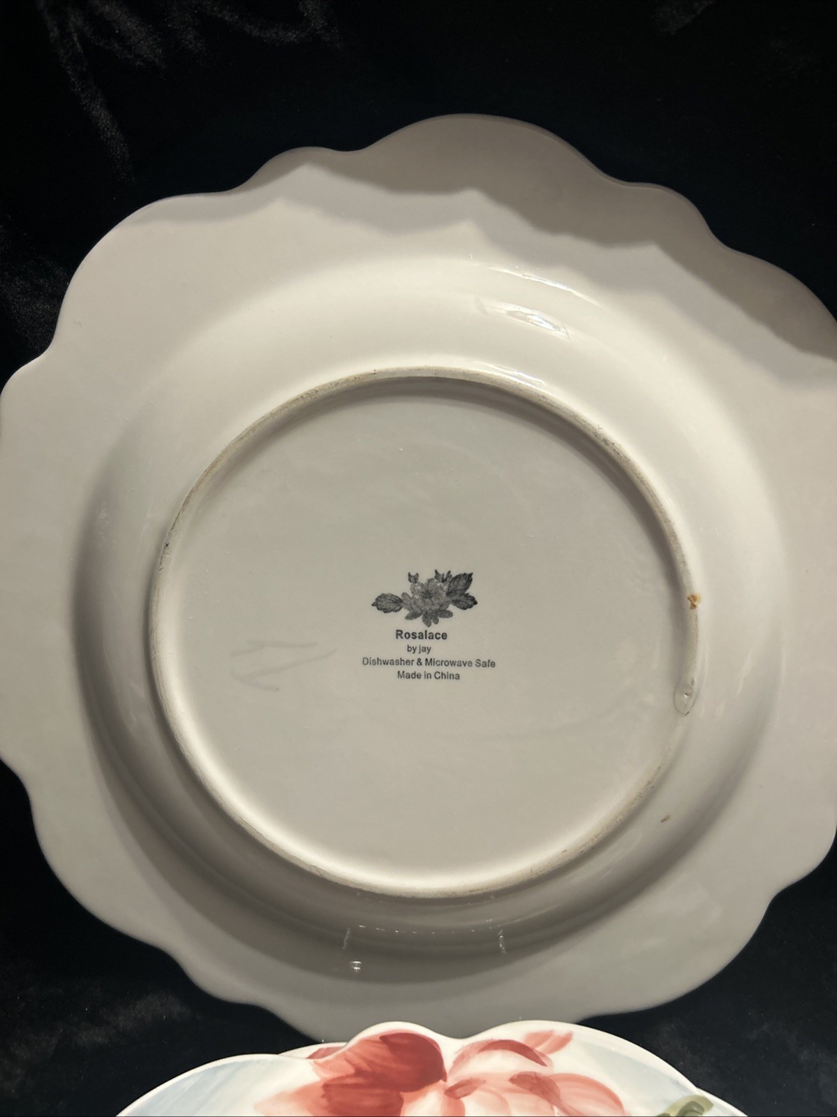 Set Of 5 Rosalace By Jay 11″ Dinner Plates Scalloped Pink Blue Flower Motif #1