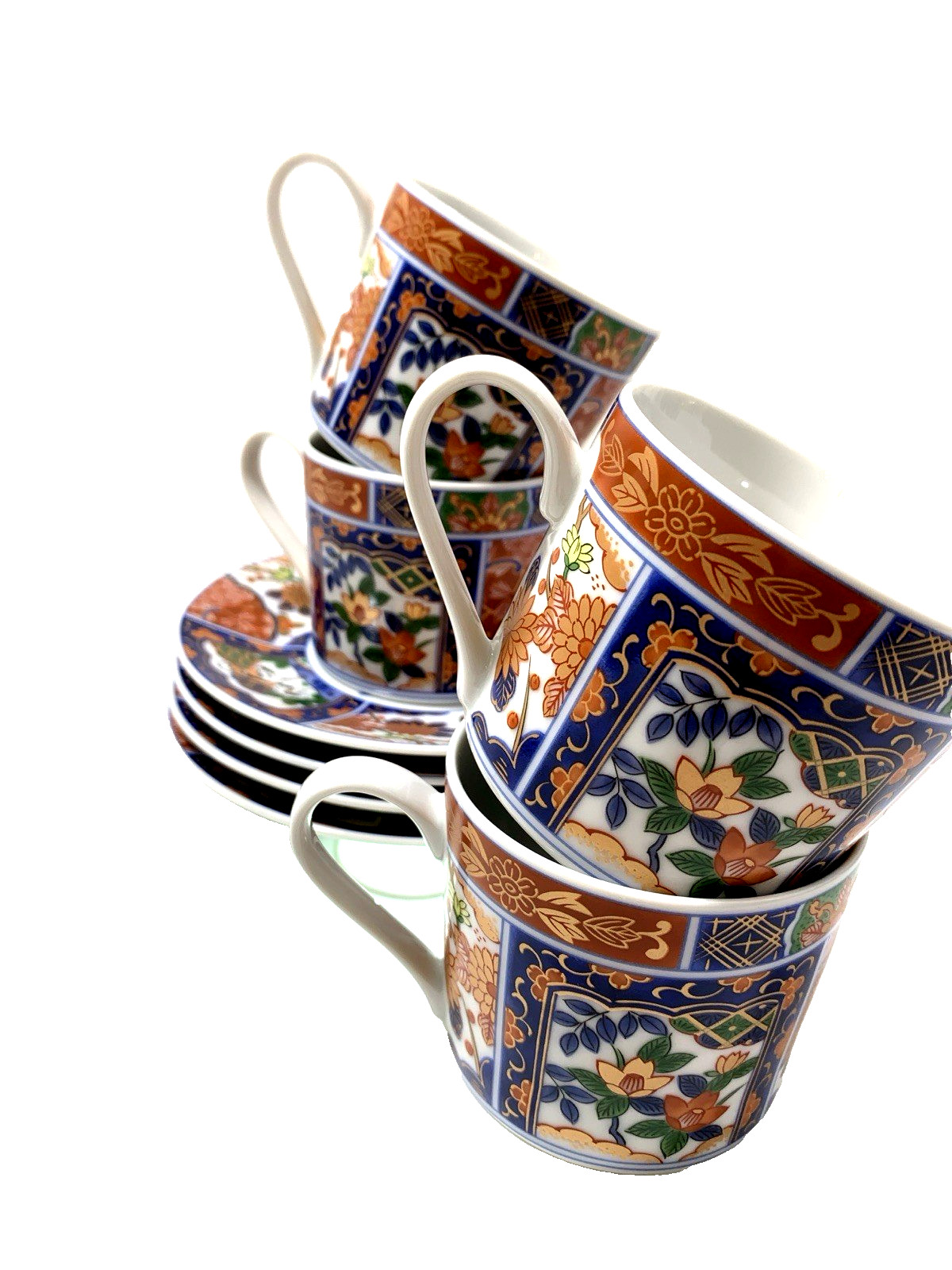 GUMPS KARAKUSA IMARI SET 4 COFFEE TEA CUP&SAUCER 2 SETS AVAIL RED BLU GREN GILT