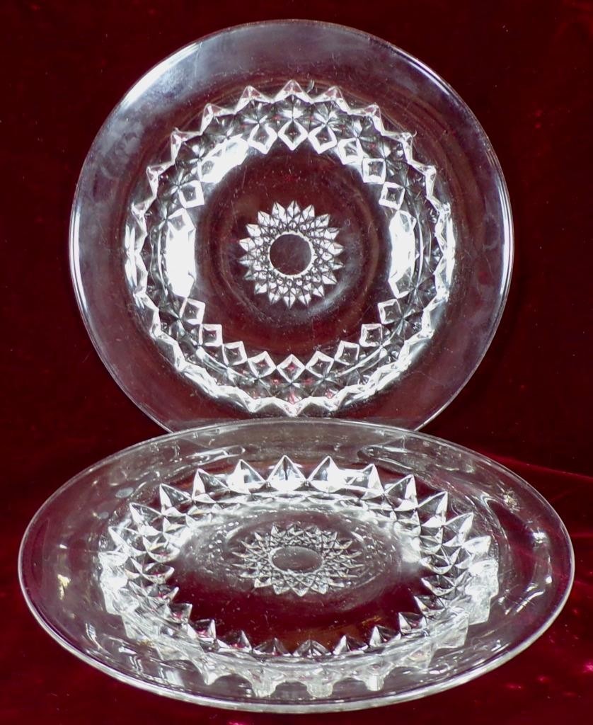 2 Amazon Dessert Plates Sawtooth Band Bryce Bros Clear Glass EAPG 1890 Antique