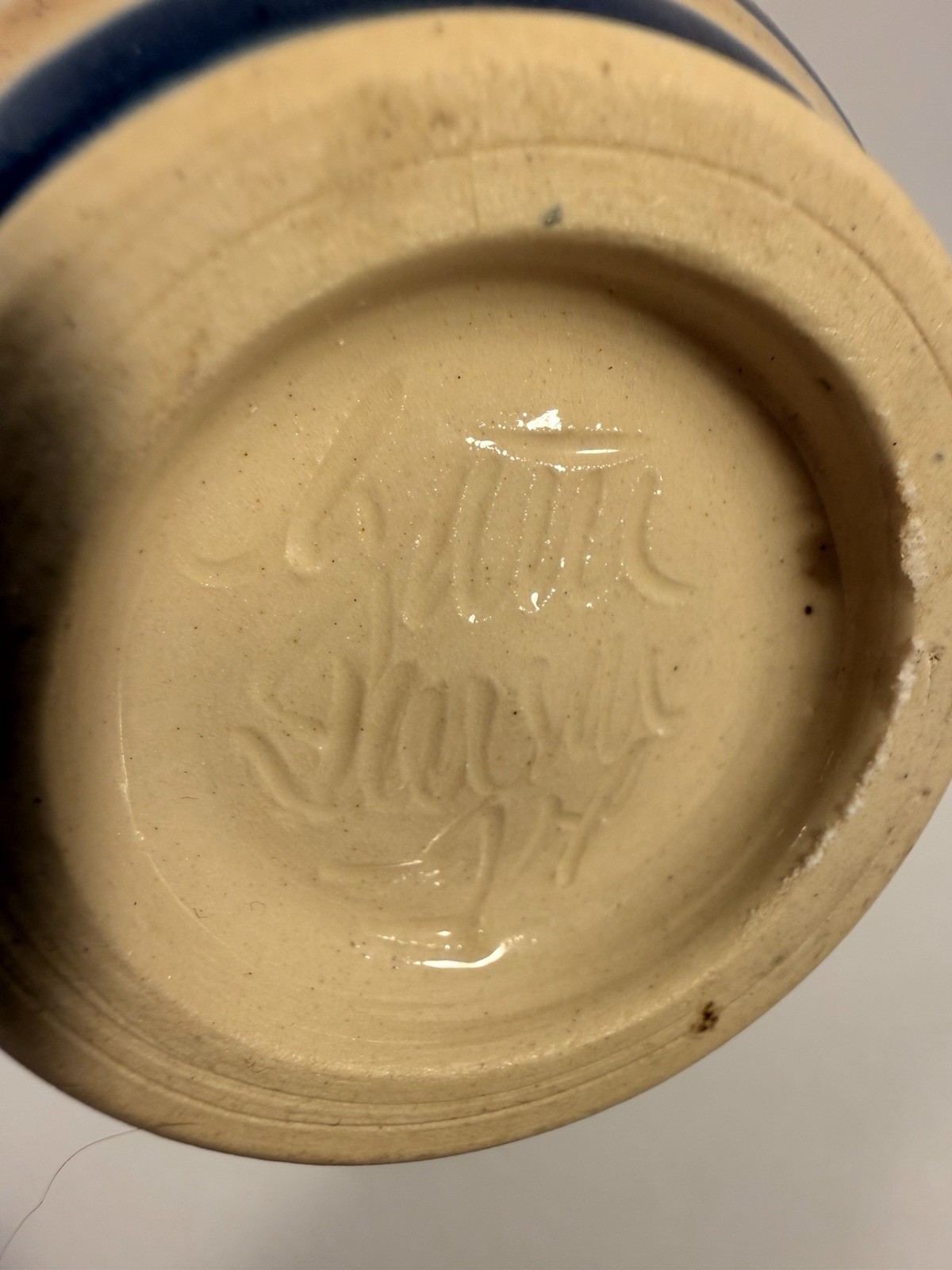 Gail Hardin 1997 Signed Studio Pottery Mug Kentucky Slip Trailed Berry Bird Clay