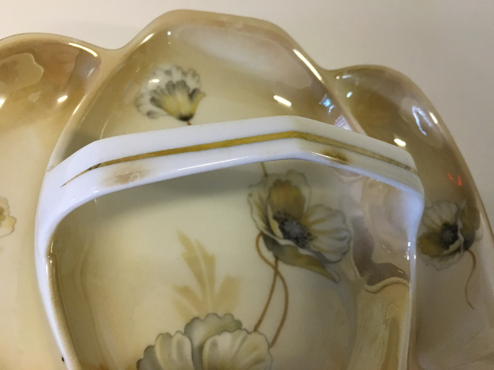 Antique Art Deco Reinhold Schlegelmilch German Porcelain Handled Dish w/ Flowers
