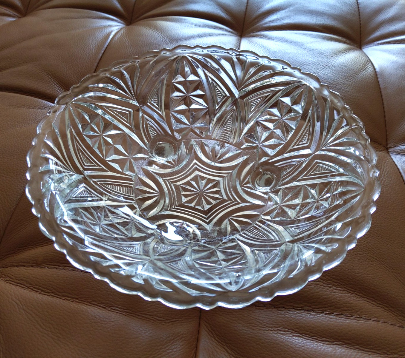 Vintage Anchor Hocking Serving Bowl Clear Pressed Glass 3 Footed 9in Dish 1960