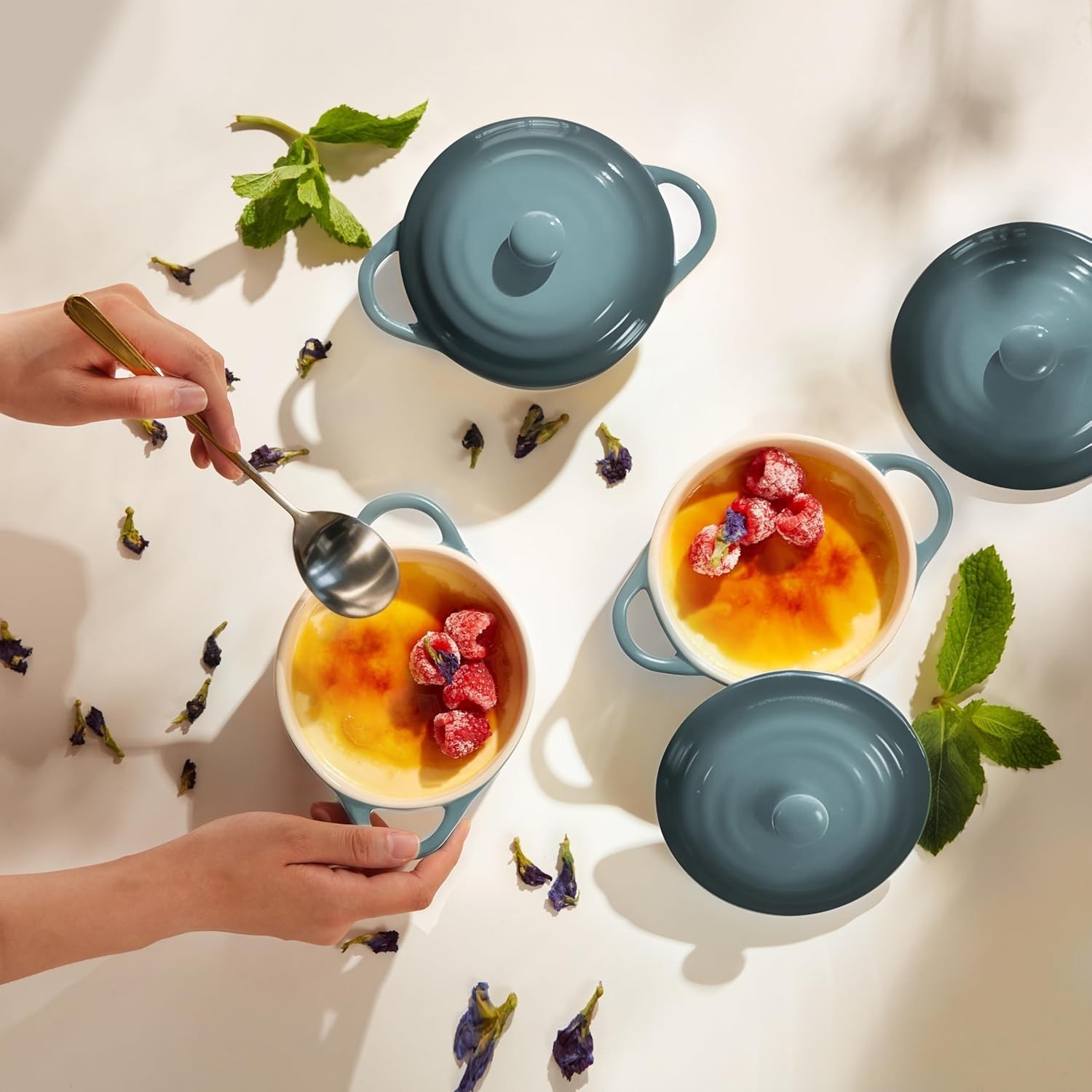 Set of 4 Stone Ombre Mini Cocottes – 12 oz Casserole Dishes for Elegant Dining