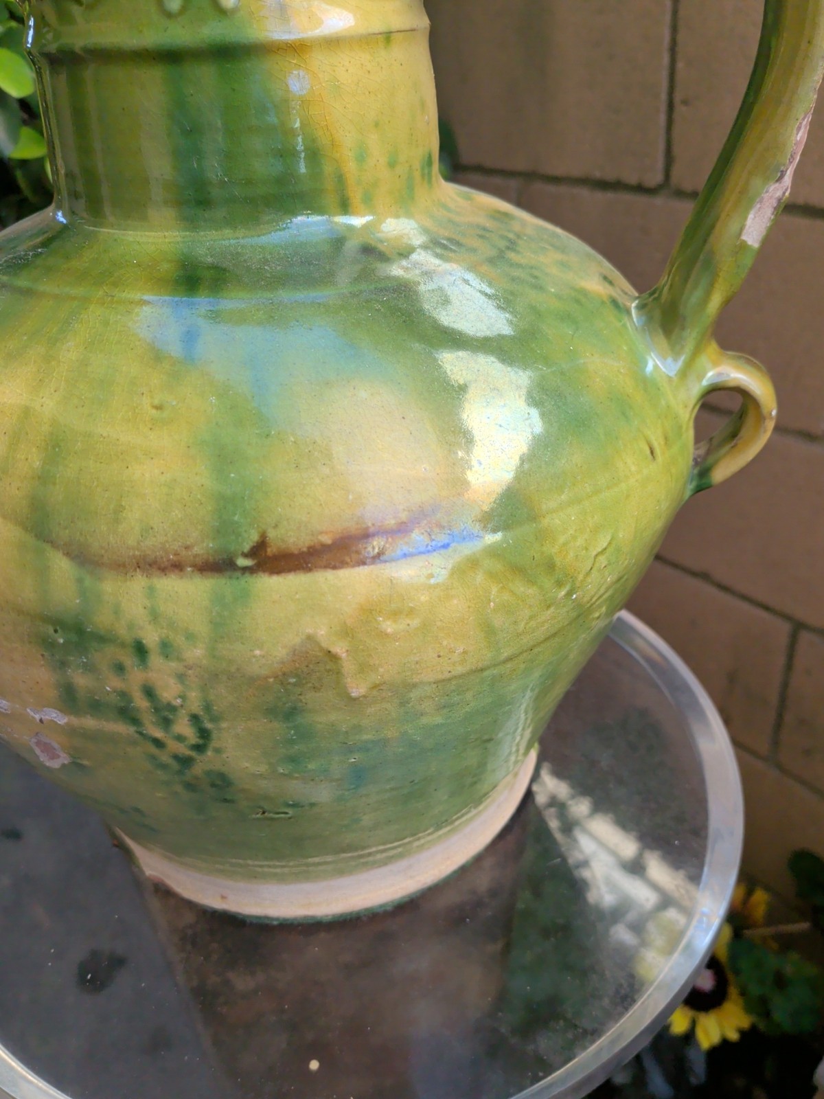 FRENCH ANTIQUE WATER JUG POTTERY VINTAGE CRUCHE EARTHENWARE CERAMIC VESSEL