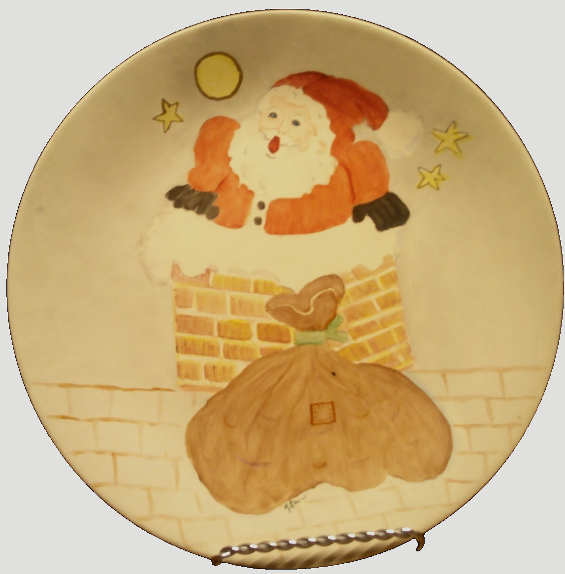 Elegant Dining CHARISMA Collection 11″ Plate Santa w/Bag /Chimney Stoneware V26