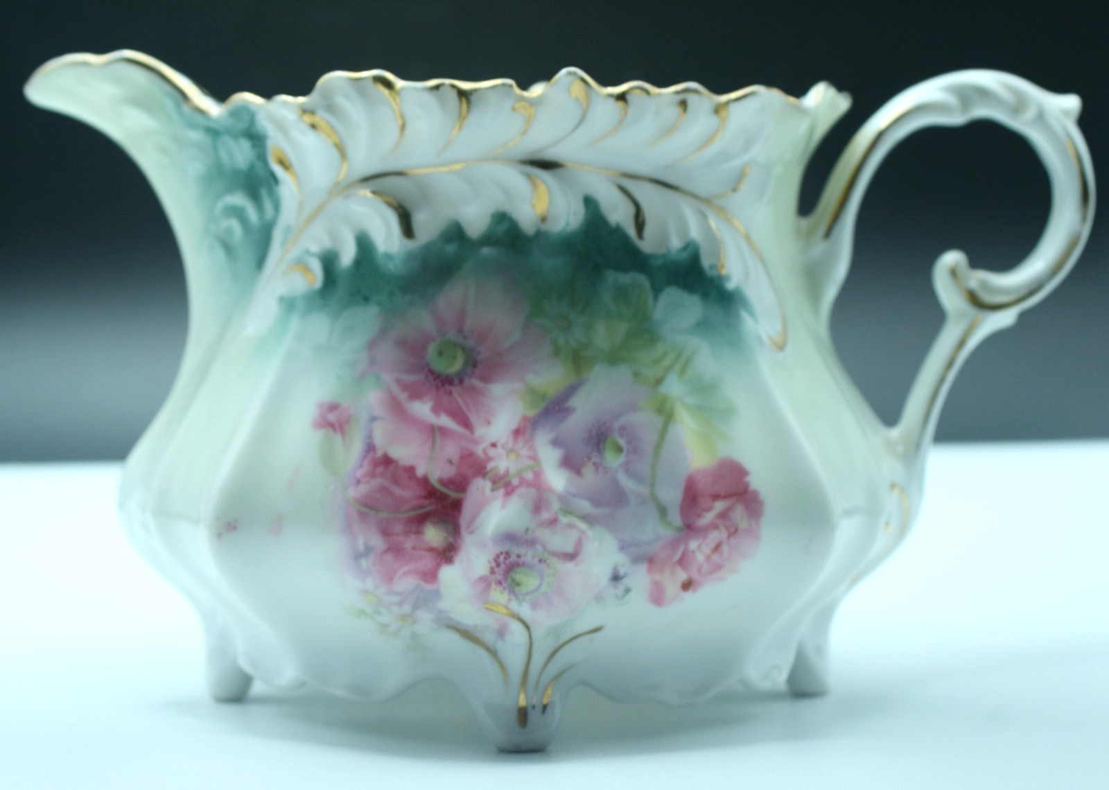 Antique R.S. Prussia Attributed Lidded Creamer Pink Roses Green Unmarked