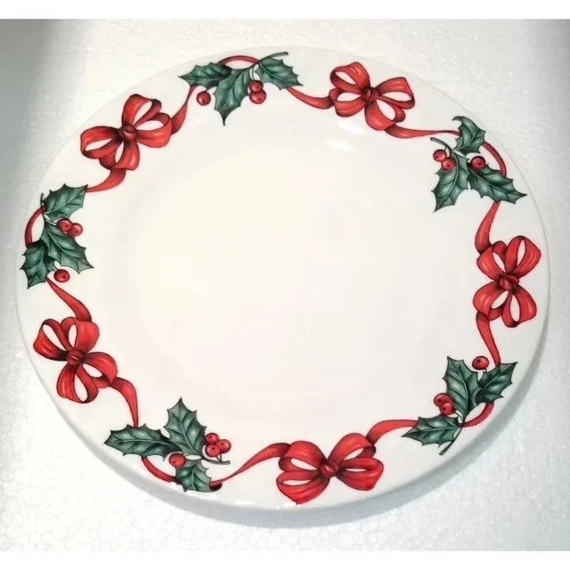 Set of 6 Fine Bone China 9″ Christmas Dinner Plates Red & Green