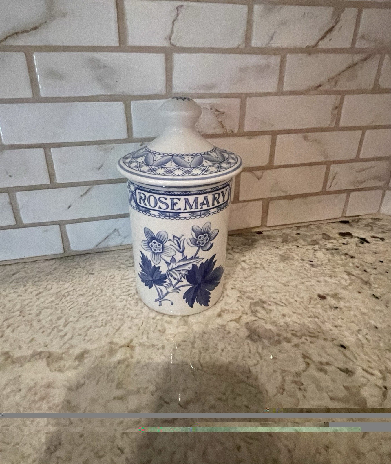 Spode Blue Room Collection Rosemary 4.25” Herb /Spice Jar w/ Lid, England
