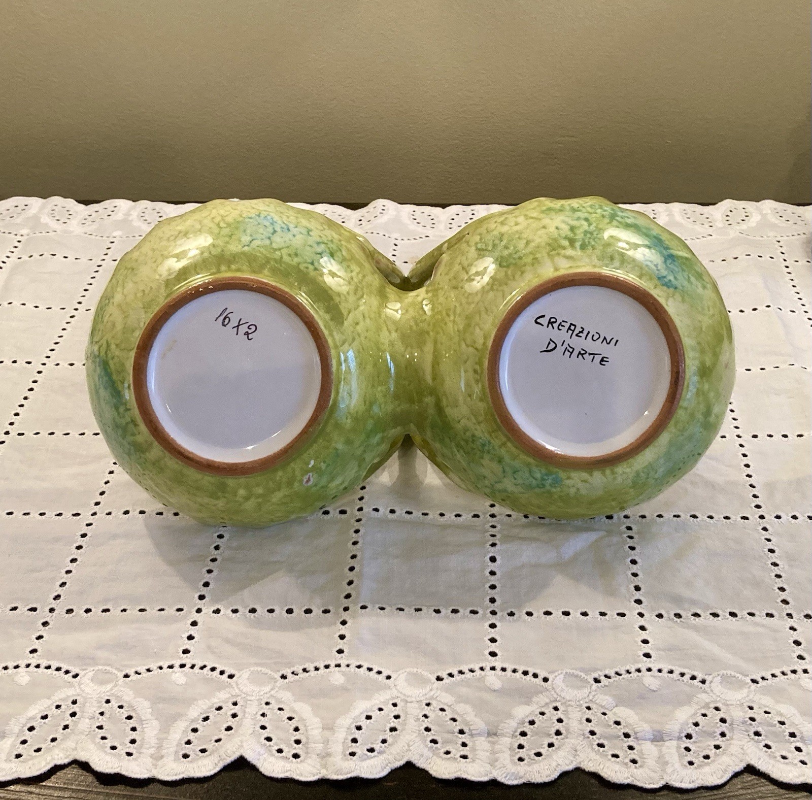 Italian Majolica Double Sided Bon Bon Serving Dish Lemons Creazioni D’arte