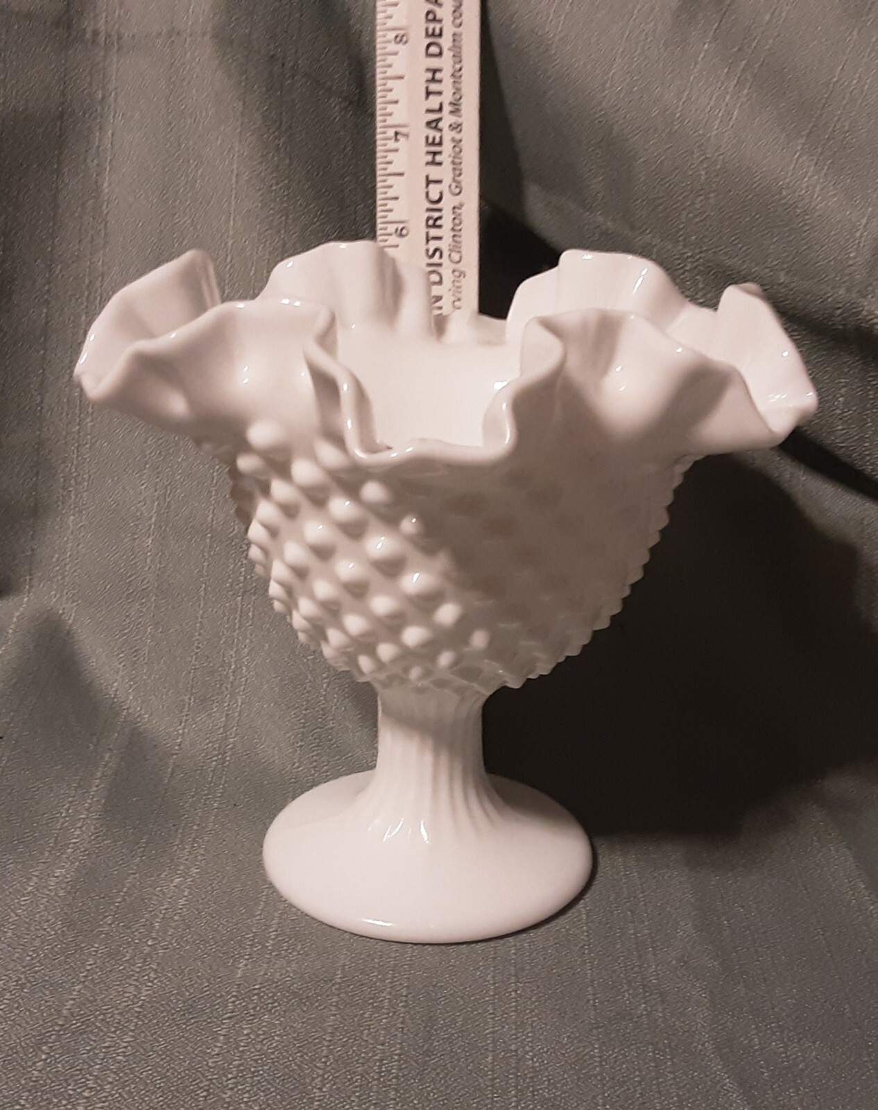 Vintage Fenton? Hobnail Milk Glass Depression Glass Crimped Compote/candy Dish