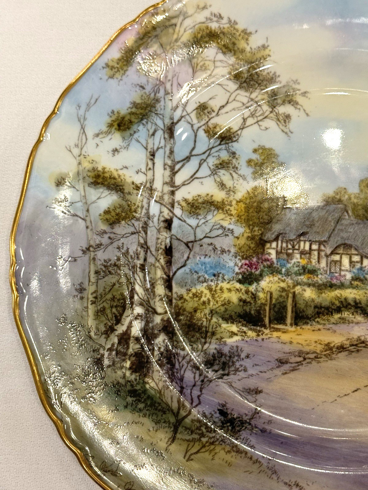 Pristine 1952 Royal Worcester Anne Hathaway Cottage Plate Signed J. Smith 10.5″