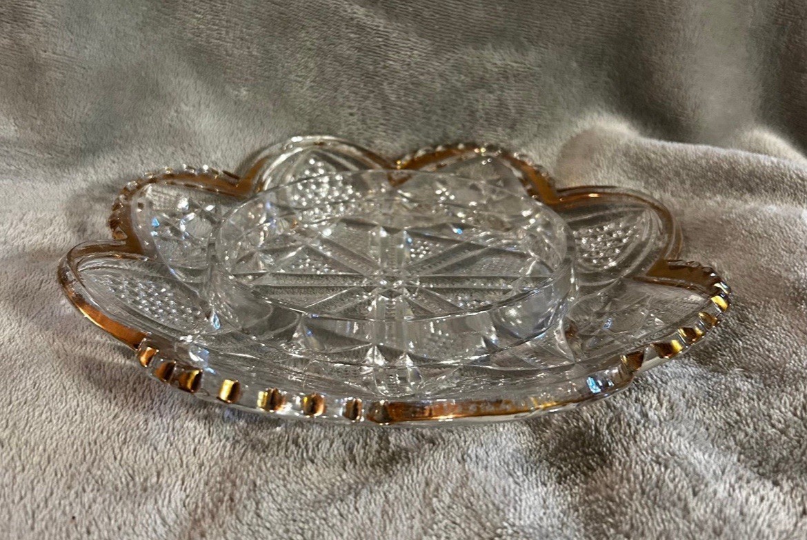 Elegant Vintage Gold Trim Dish – 8″ Serving Plate for Butter, Candy, or Cheese