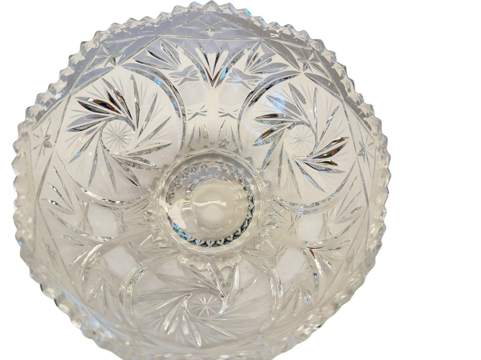 Vtg Lausitzer 24% Lead Crystal Pedestal Bowl Pinwheel Star Of David Hobstar 6″