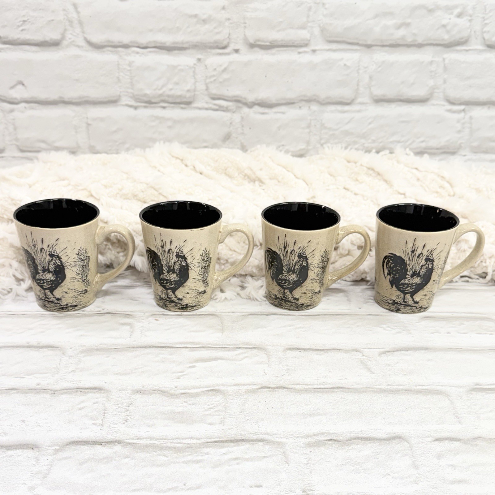 Pfaltzgraff Homespun Rooster Coffee Tea Mugs Set Of 4 Ceramic Farmhouse NEW