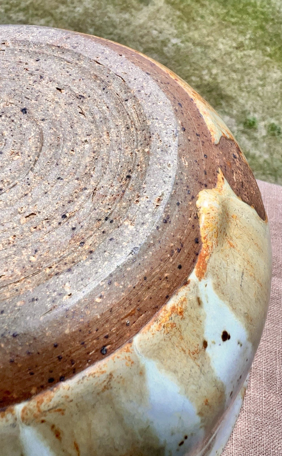 Artisan Handmade Stoneware Ceramic Serving Bowl Very Pale Blue w/Brown Speckling