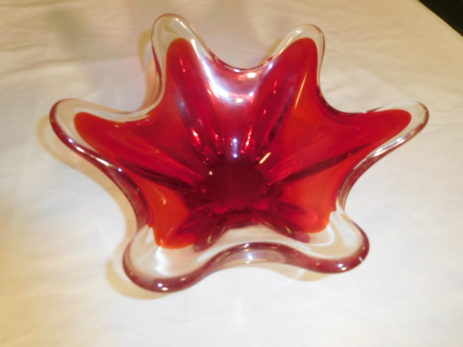 Vintage Red & Clear Six Pointed Hexagonal Glass Bowl