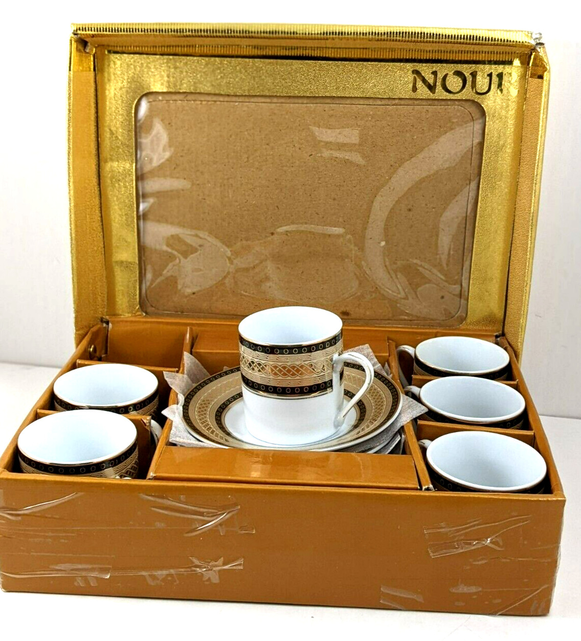 Nour Black Gold Porcelain Demitasse Cups And Saucers Twelve Piece Set