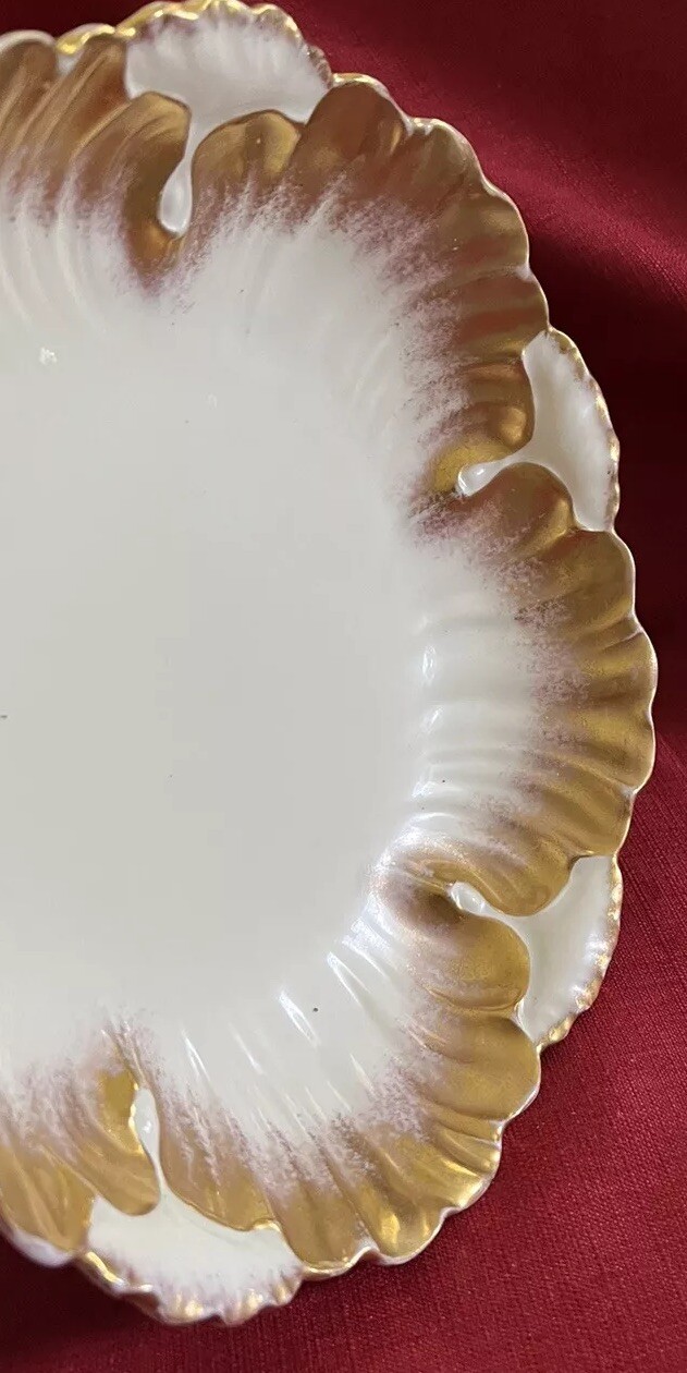 Antique Klingenberg AK Limoges France Centerpiece Bowl Heavy Gilding Scalloped