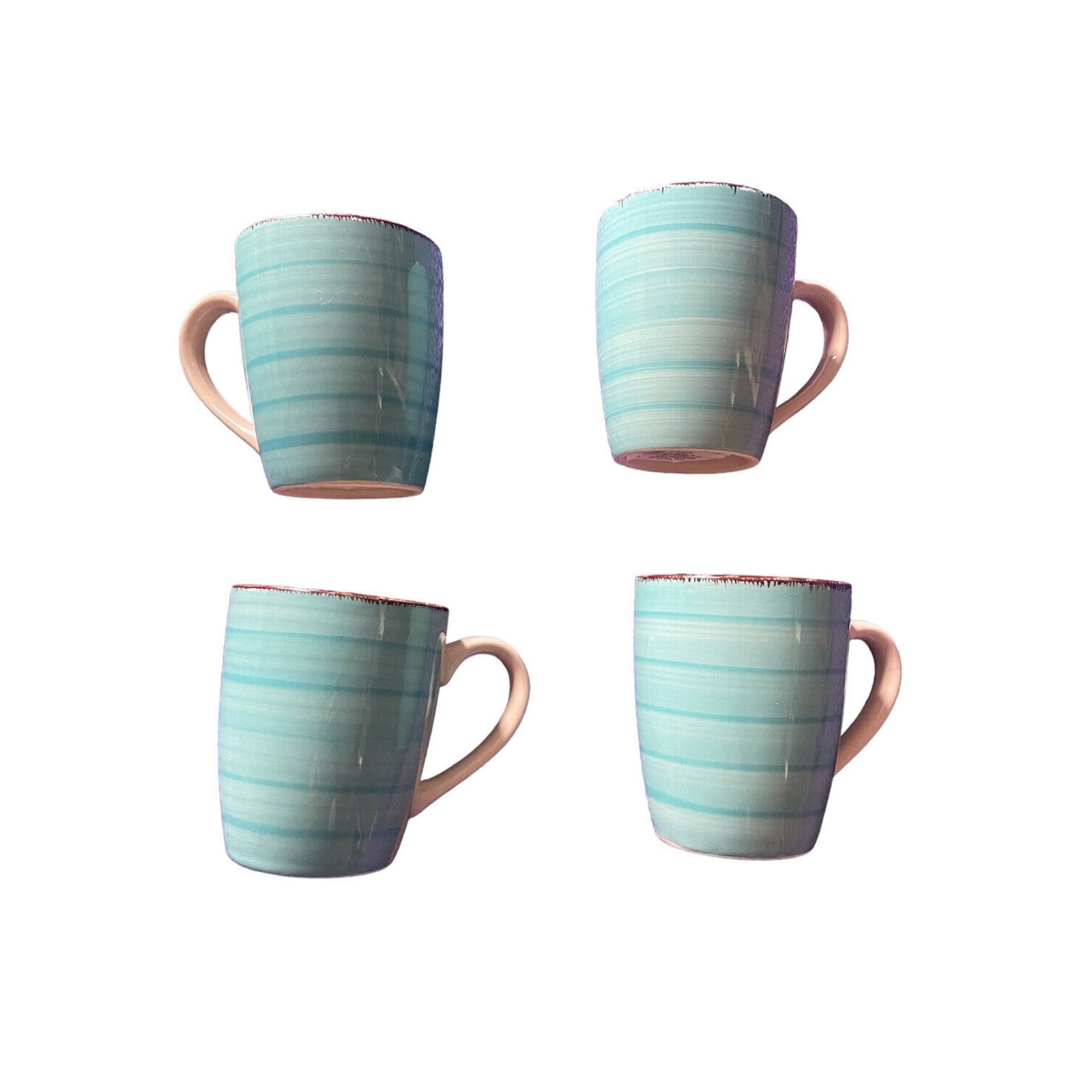 Coffee Mugs Royal Norfolk Turquoise Blue Swirl Stoneware 12 OZ Cups Set Of 4