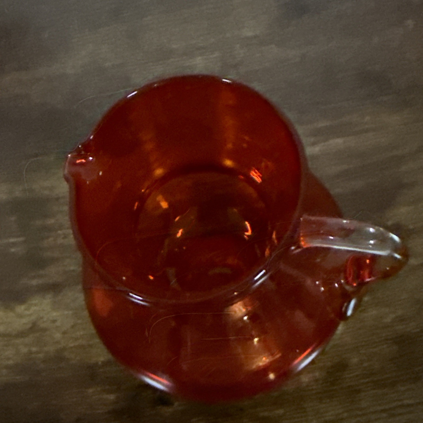 Vintage Rainbow Glass Cream / Syrup Pitcher Red/Orange Clear Handle 3.5″