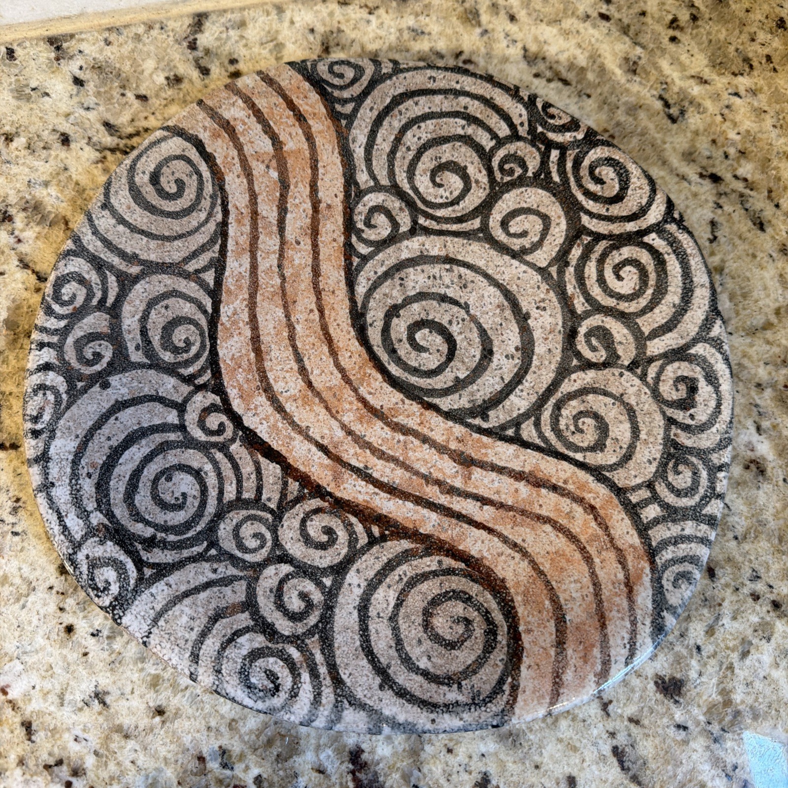 Organic Pottery Abstract MODERN PLATE Sculpture CIRCLES/WAVES Black